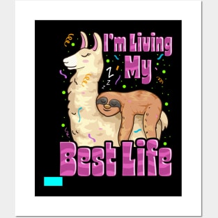 Cute Sloth & Llama Living My Best Life Napping Pun Posters and Art